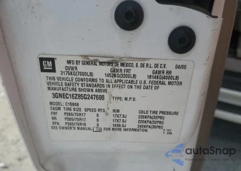 2005 Chevrolet Suburban C1500 from USA, damaged, VIN 3GNEC16Z85G247608